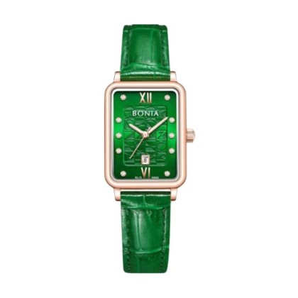 Bonia Elegance BNB10895-2593 Green Leather Strap Women Watch